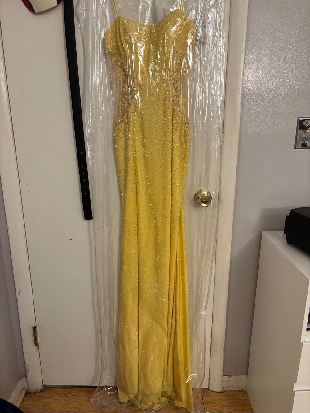 Sherri Hill Yellow Strapless Beaded Prom Gown